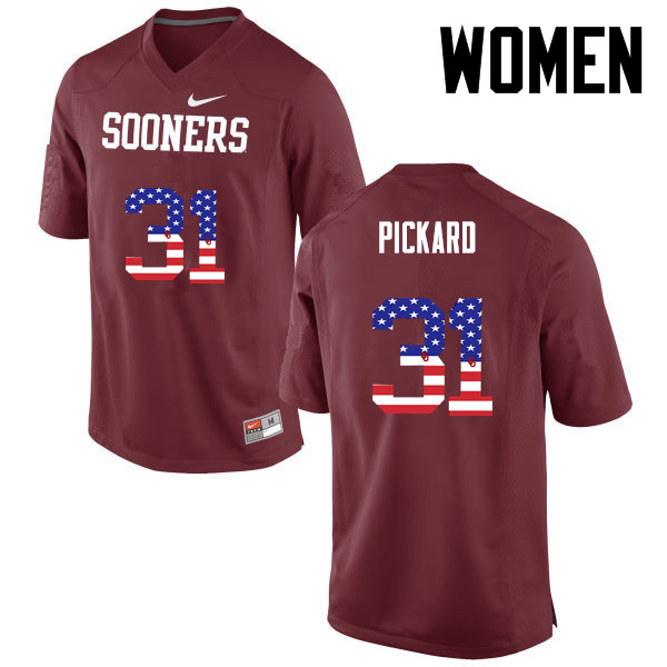 Women Oklahoma Sooners #31 Braxton Pickard College Football USA Flag Fashion Jerseys-Crimson - Click Image to Close